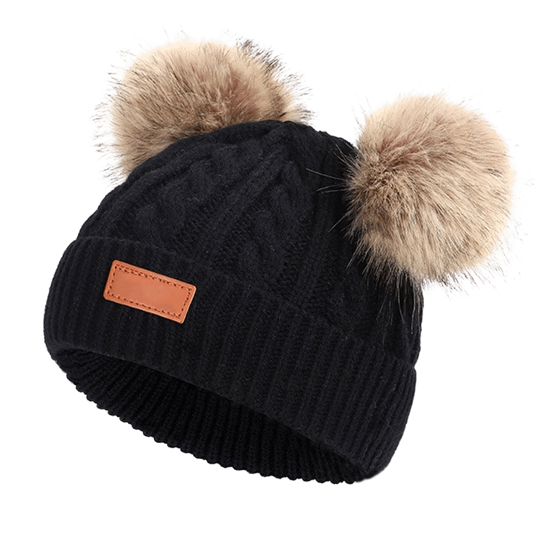Chapeau bébé hiver en tricot avec deux pompons-BonnetPompon