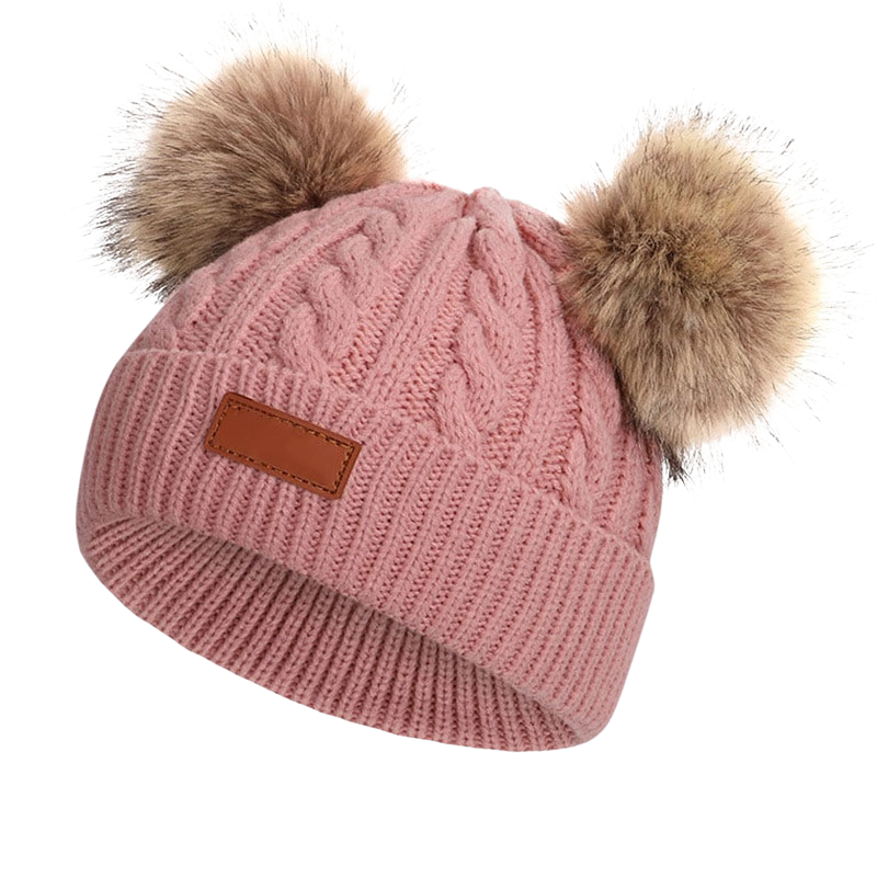 Chapeau bébé hiver en tricot avec deux pompons-BonnetPompon