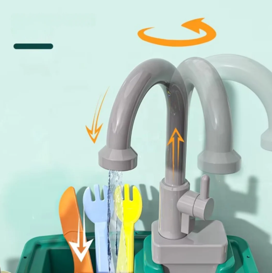 Cuisine de Jeu pour Enfants avec Robinet d’Eau Réaliste – Jouet Éducatif en Plastique Sécurisé - Evijeu