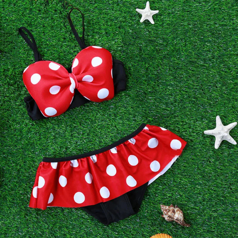 Ensemble Bikini Mignon pour Fille avec Nœud Papillon à Pois - BikiniDoux