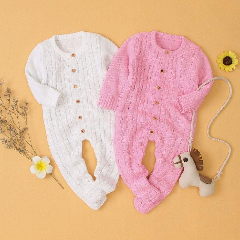 Ensemble Pyjama Bébé 2 pièces, Blanc et Rose, en Tricot - Momotis - DouxTricot