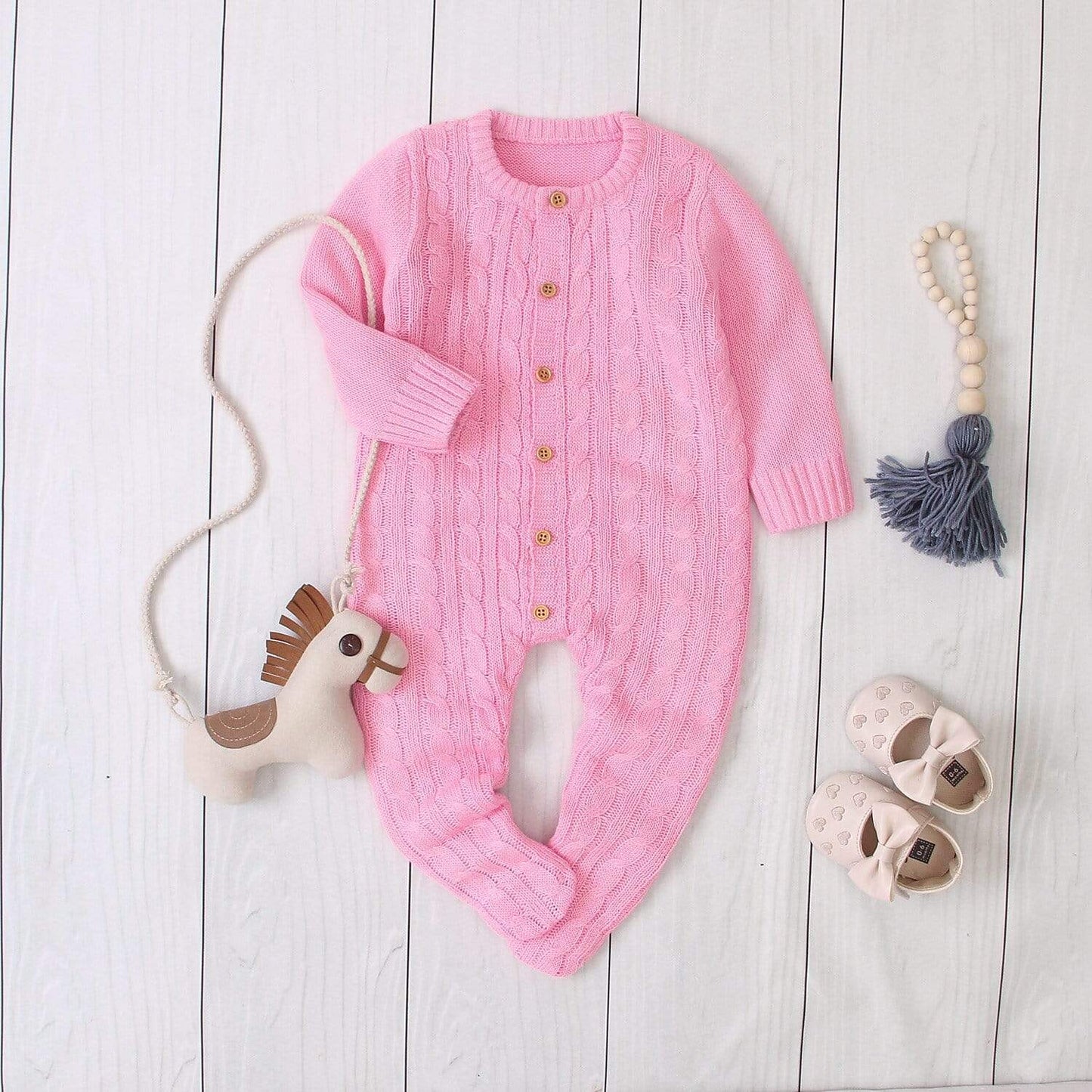 Ensemble Pyjama Bébé 2 pièces, Blanc et Rose, en Tricot - Momotis - DouxTricot