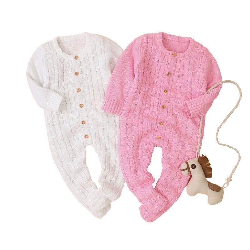 Ensemble Pyjama Bébé 2 pièces, Blanc et Rose, en Tricot - Momotis - DouxTricot