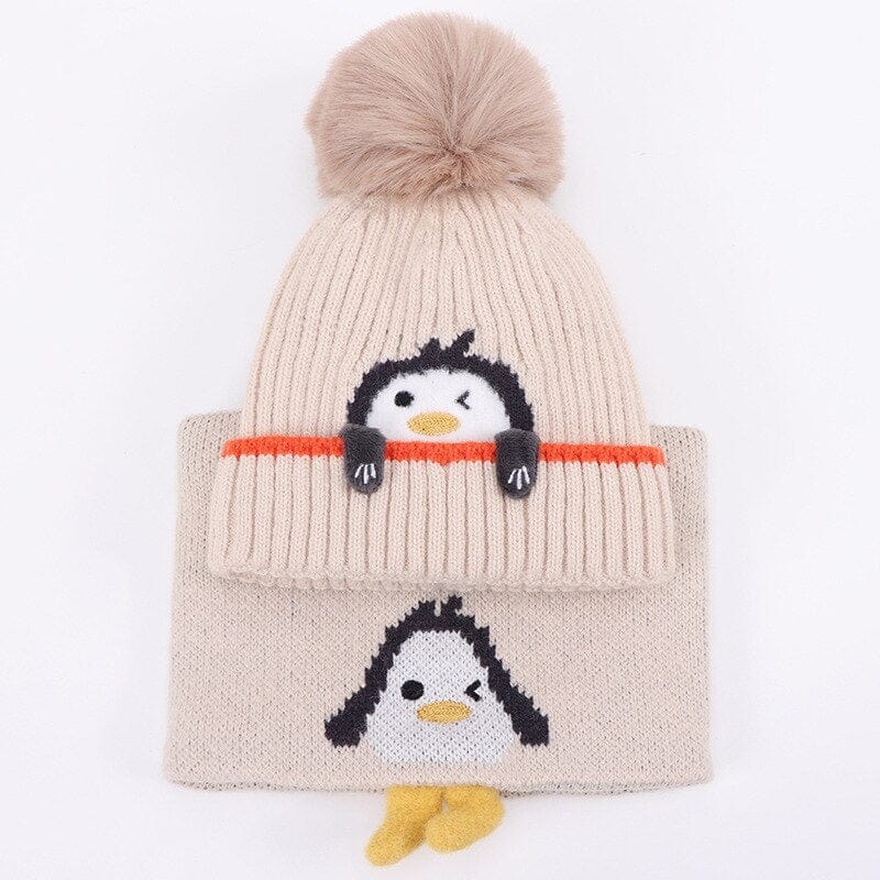 Ensemble bonnet et écharpe bébé, adorable pingouin - PenguinSet