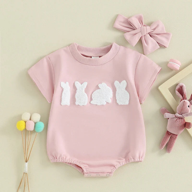 Grenouillère rose Bébé fille avec Motif Animaux et Bandeau - Animou