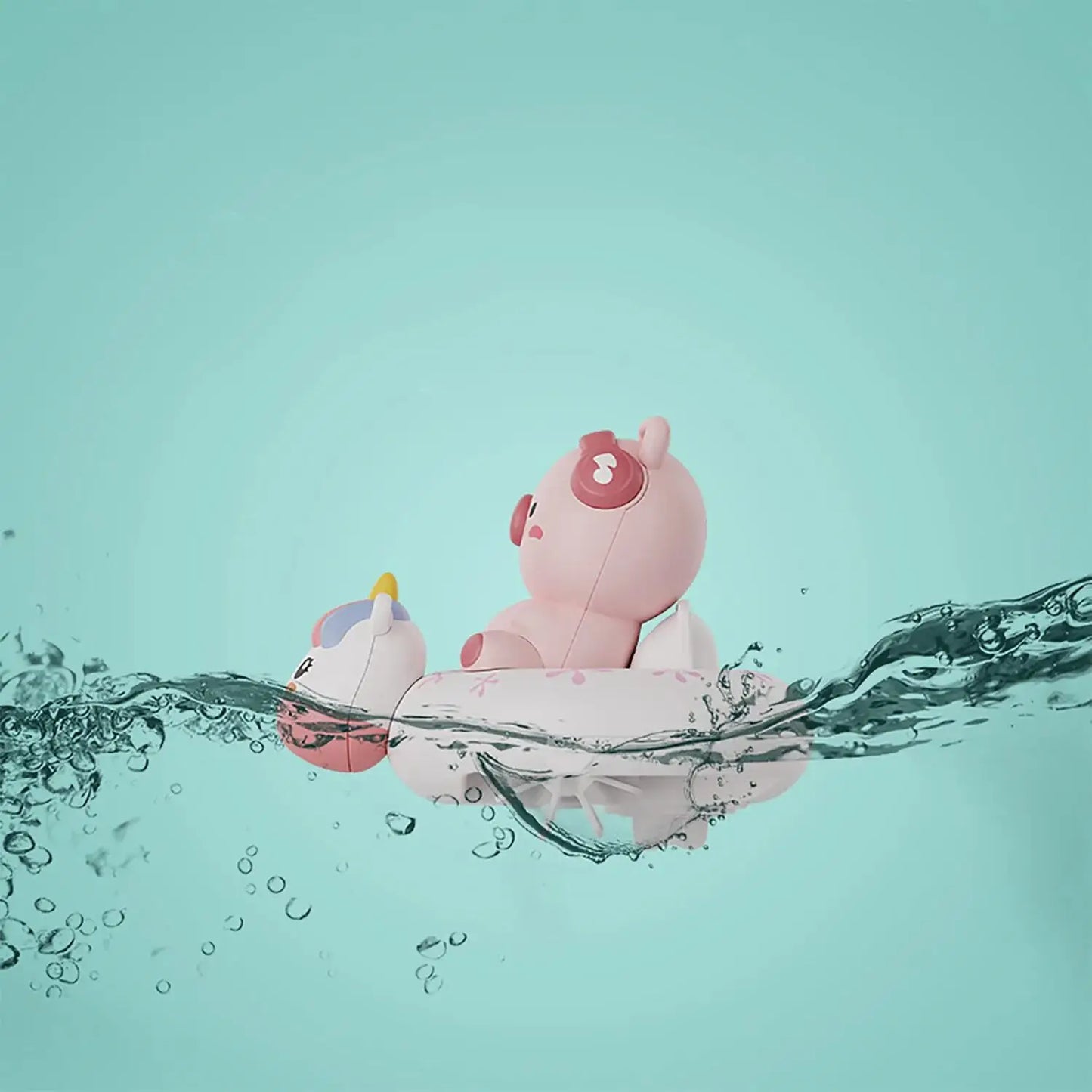 Jouet de Bain à Mécanisme Animal, Cochon et Lapin - Bébé Flottant