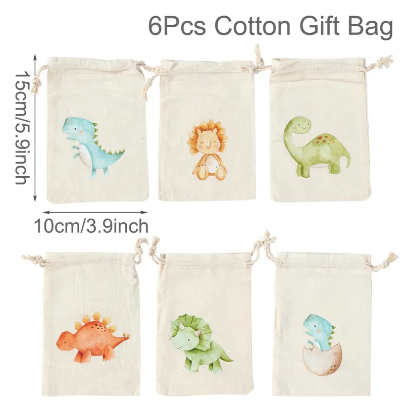 Lot de 6 Sachets en Toile de Coton avec Impressions Animalières - Sacchouffins