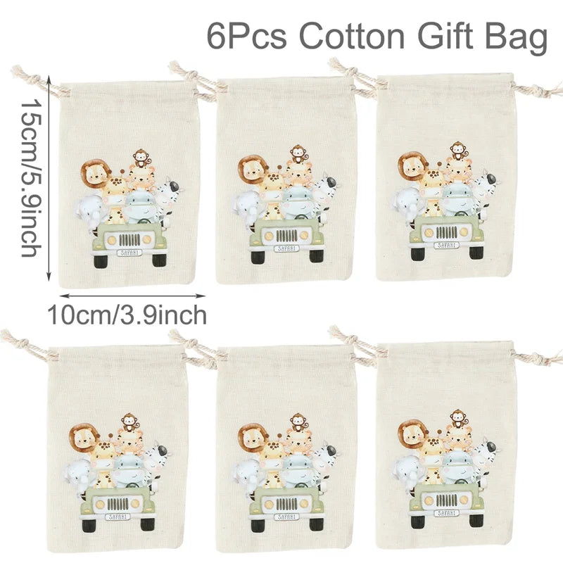 Lot de 6 Sachets en Toile de Coton avec Impressions Animalières - Sacchouffins