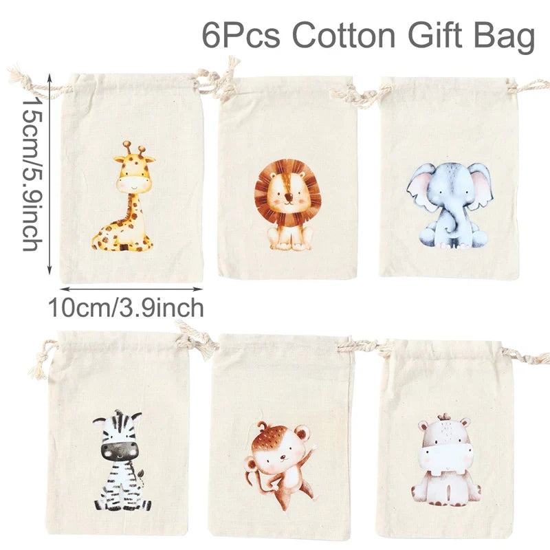 Lot de 6 Sachets en Toile de Coton avec Impressions Animalières - Sacchouffins