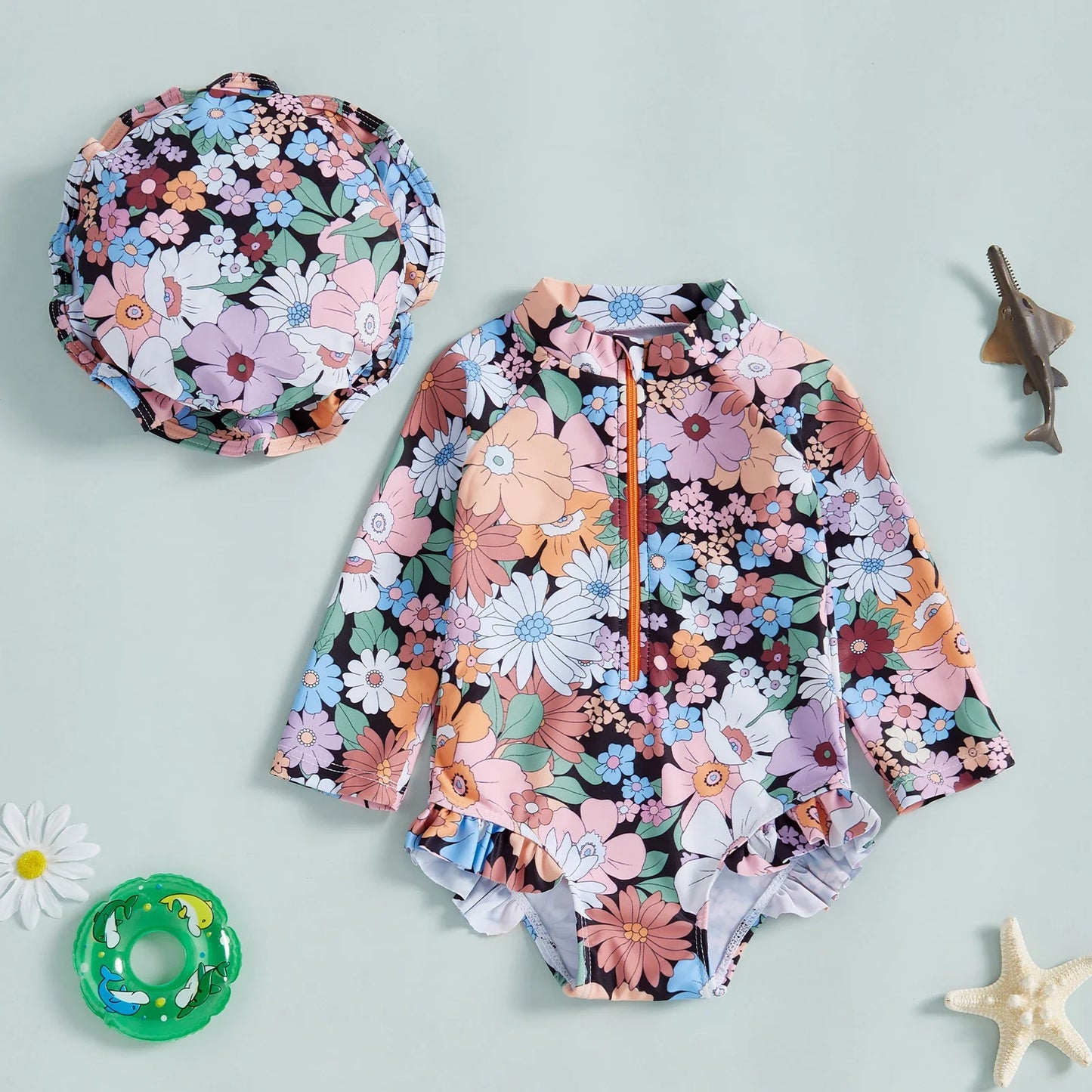 Maillot de Bain Bébé Fille Floral Volants avec Bonnet de Bain - FloralBaby