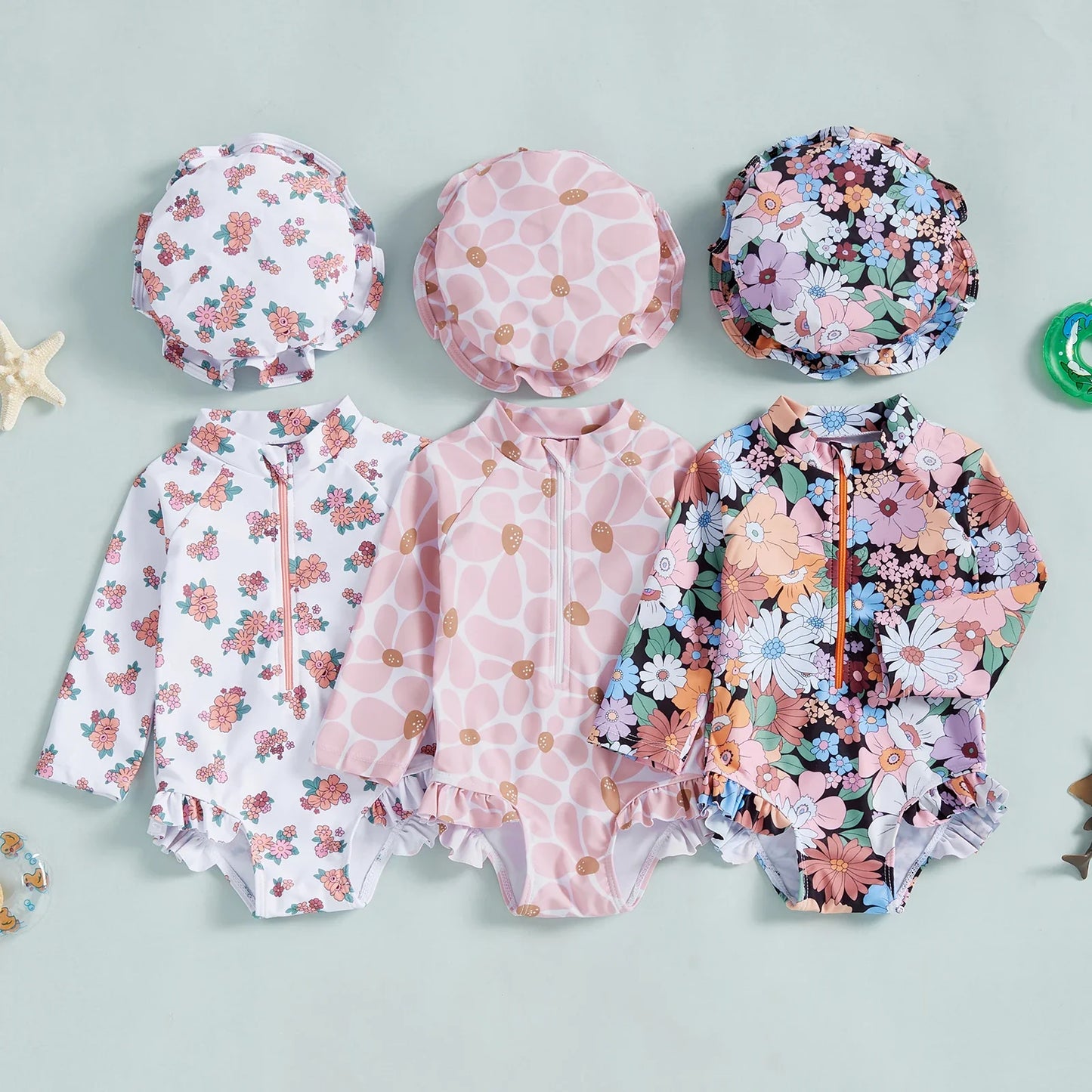 Maillot de Bain Bébé Fille Floral Volants avec Bonnet de Bain - FloralBaby