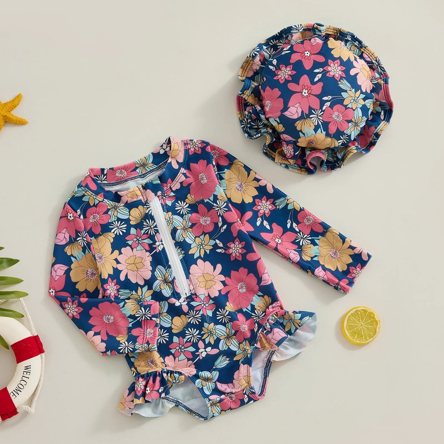 Maillot de Bain Imprimé Princesse Harvey pour Bébé Fille avec Chapeau - PrincessBerrySwim