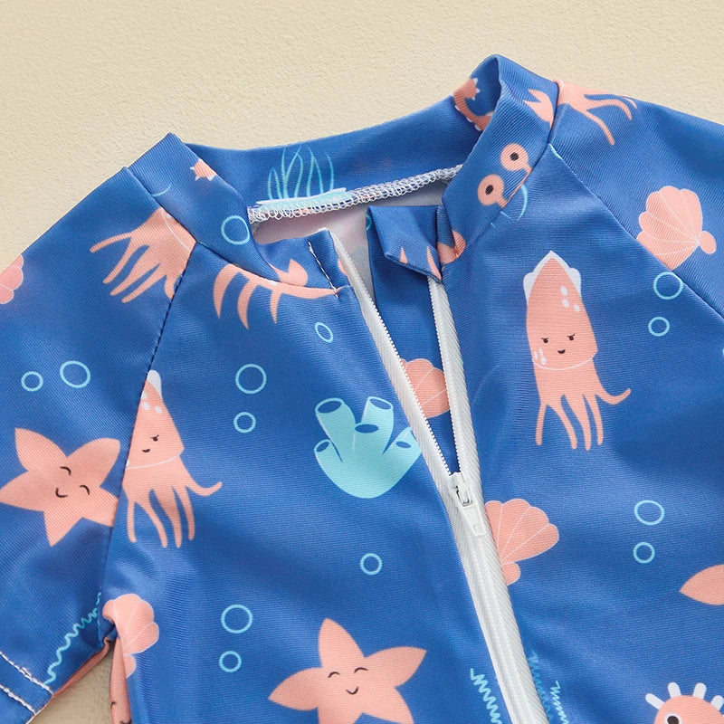 Maillot de Bain Une Pièce Garçon Imprimé Marin à Fermeture Éclair - VibeBébé