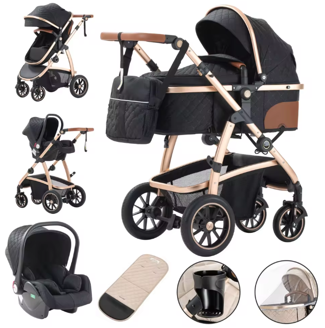 Poussette Bébé 3 en 1 Multifonction avec Nacelle et Siège Auto – Offre Premium : une chancelière d’hiver tendance offerte