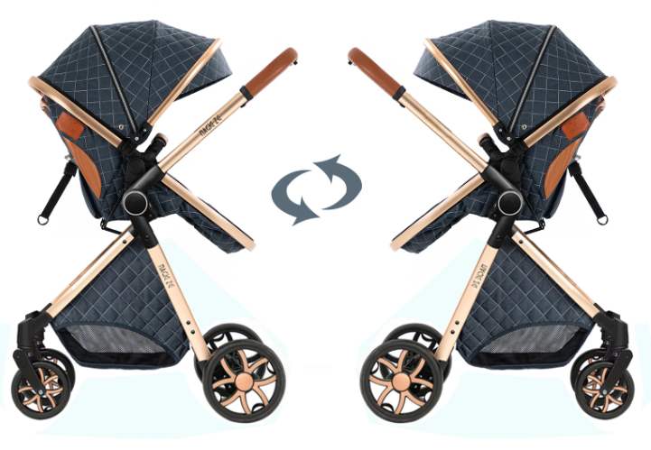 Poussette Bébé 3 en 1 Réversible avec Nacelle et Siège Auto – Châssis Aluminium Haut Paysage