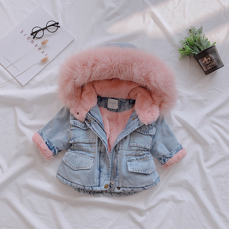 Veste bébé fille en jean et fourrure - Jeanfourrure