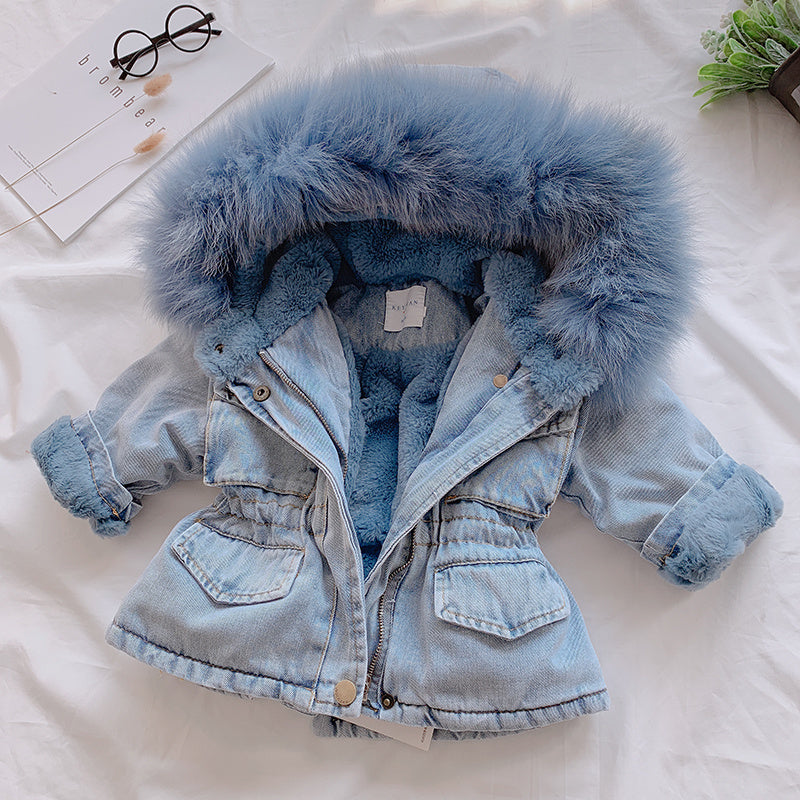 Veste bébé fille en jean et fourrure - Jeanfourrure