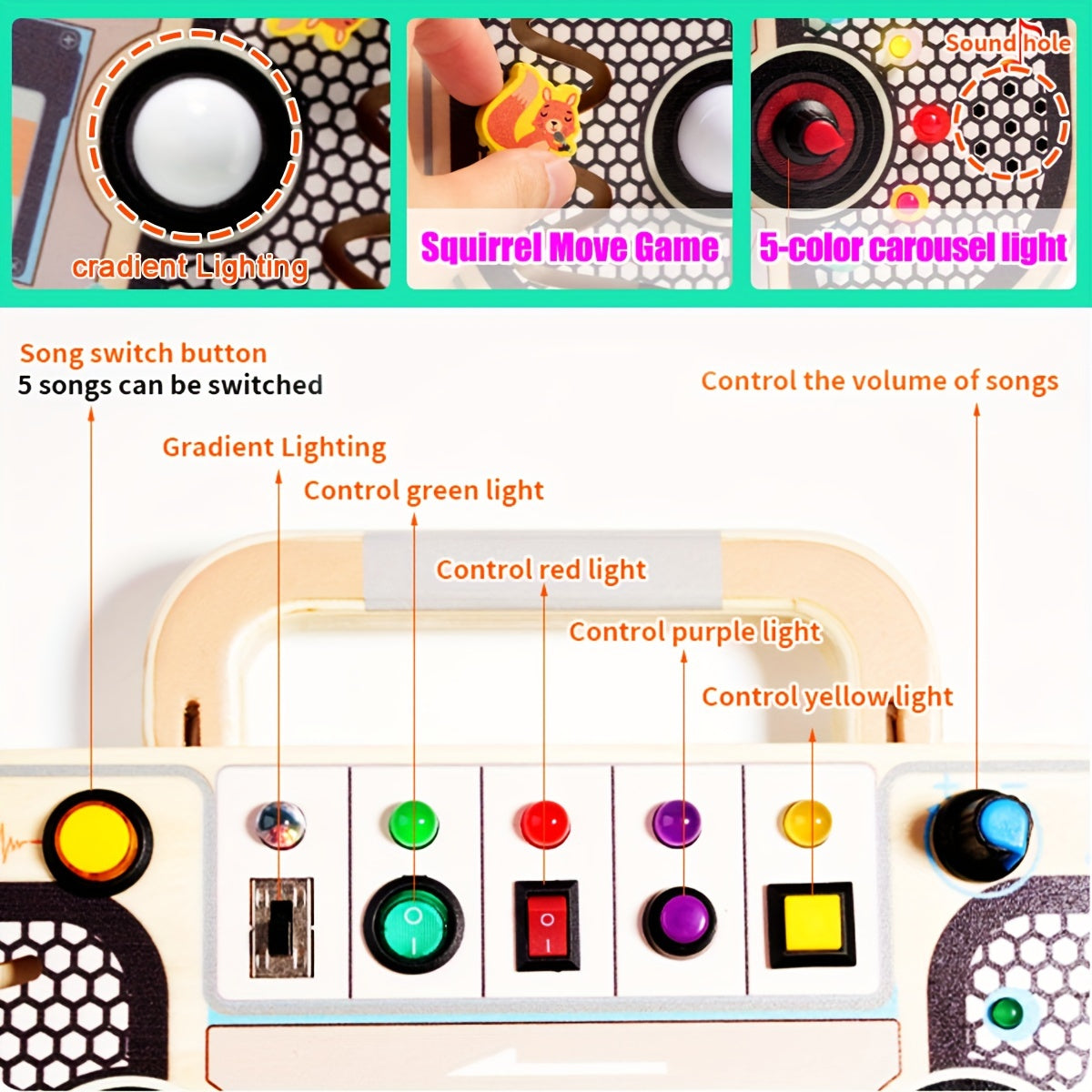 Tableau d'Activités Interactif en Bois avec Lumières et Musique - KIDILIGHT