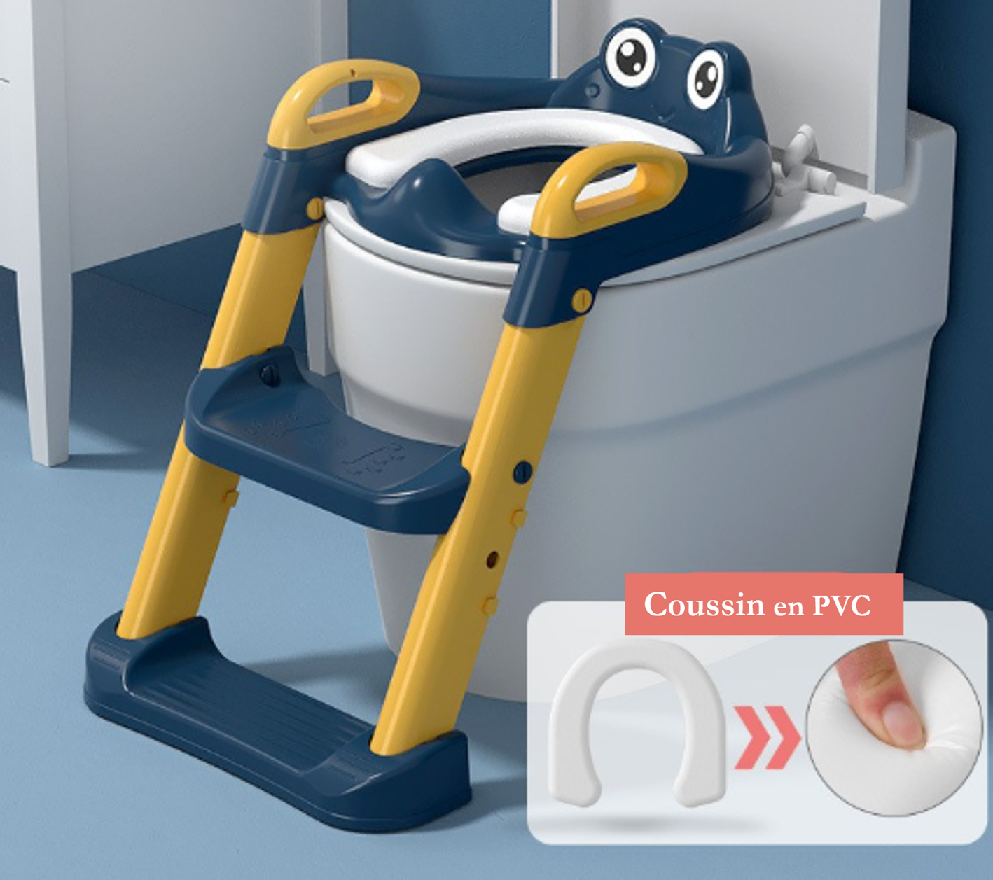 Réducteur de Toilette avec Marche Ajustable et Coussin Doux – Siège WC Enfant Pliable (1 à 7 ans) - Redutoil