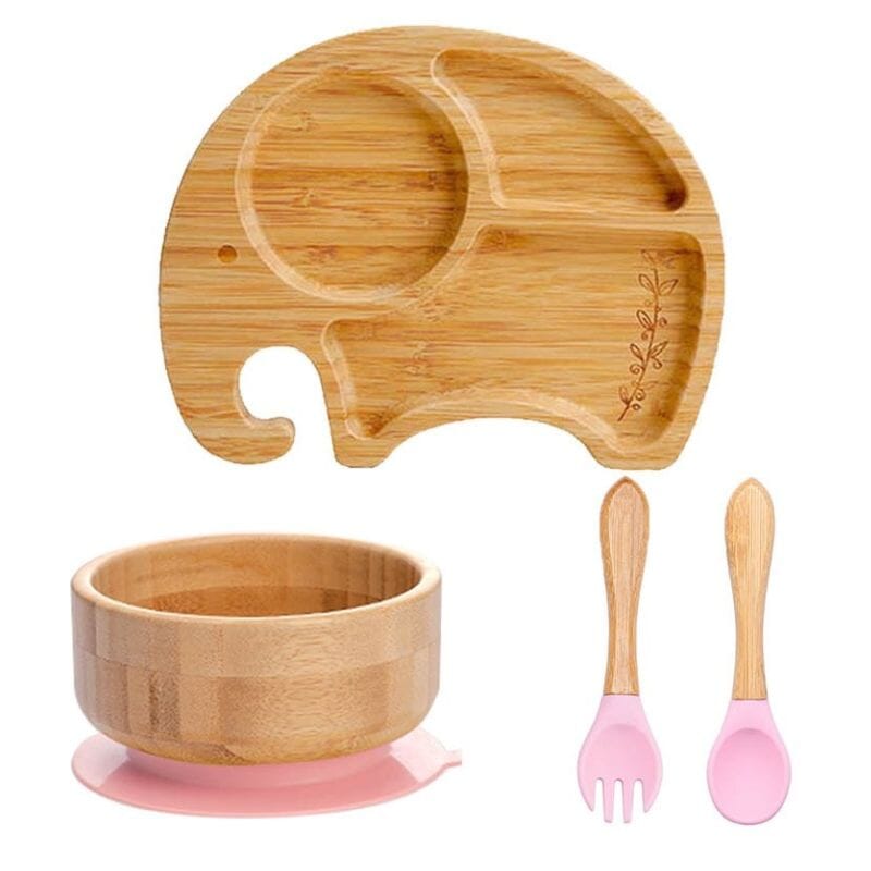 Assiette Bambou avec Ventouse Anti-Renversement pour Bébé - Elephassiette