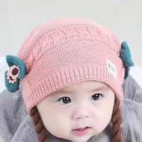 Bonnet d'Hiver pour Bébé avec Tresses et Nœuds Papillons - BébéChicBonnet