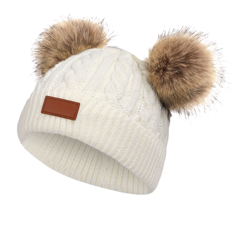 Chapeau bébé hiver en tricot avec deux pompons-BonnetPompon