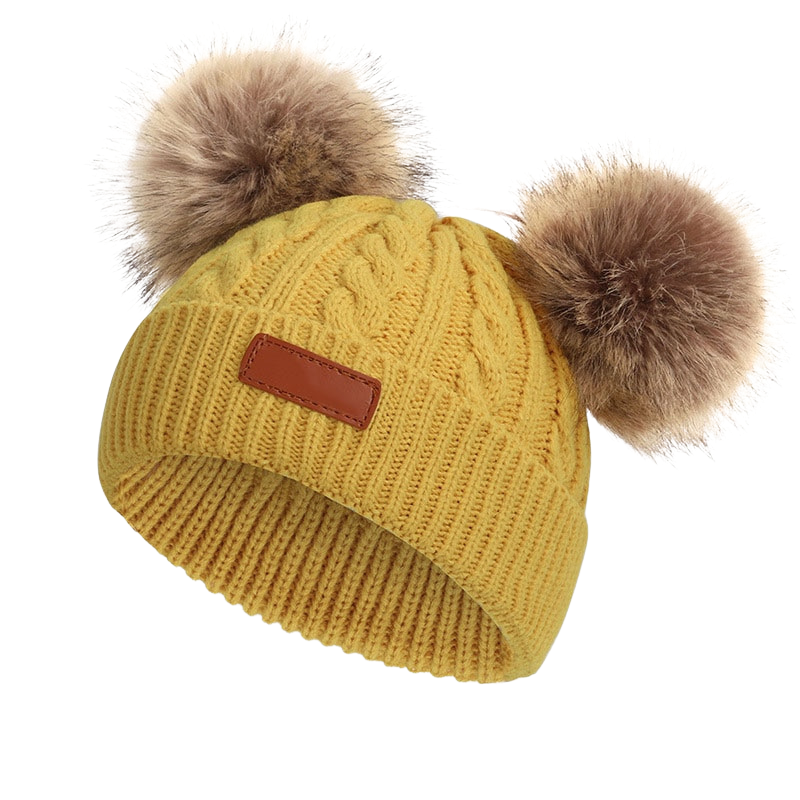 Chapeau bébé hiver en tricot avec deux pompons-BonnetPompon