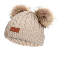 Chapeau bébé hiver en tricot avec deux pompons-BonnetPompon