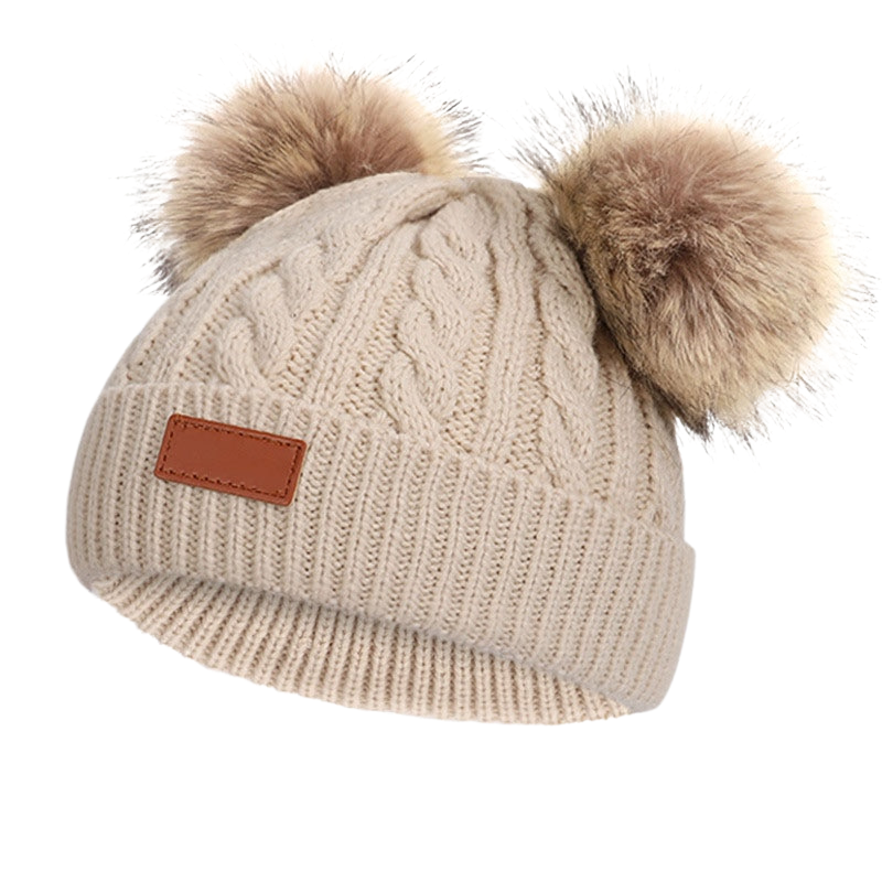 Chapeau bébé hiver en tricot avec deux pompons-BonnetPompon