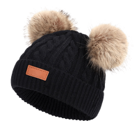 Chapeau bébé hiver en tricot avec deux pompons-BonnetPompon