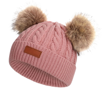 Chapeau bébé hiver en tricot avec deux pompons-BonnetPompon