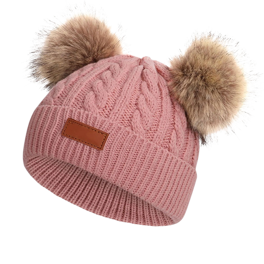 Chapeau bébé hiver en tricot avec deux pompons-BonnetPompon