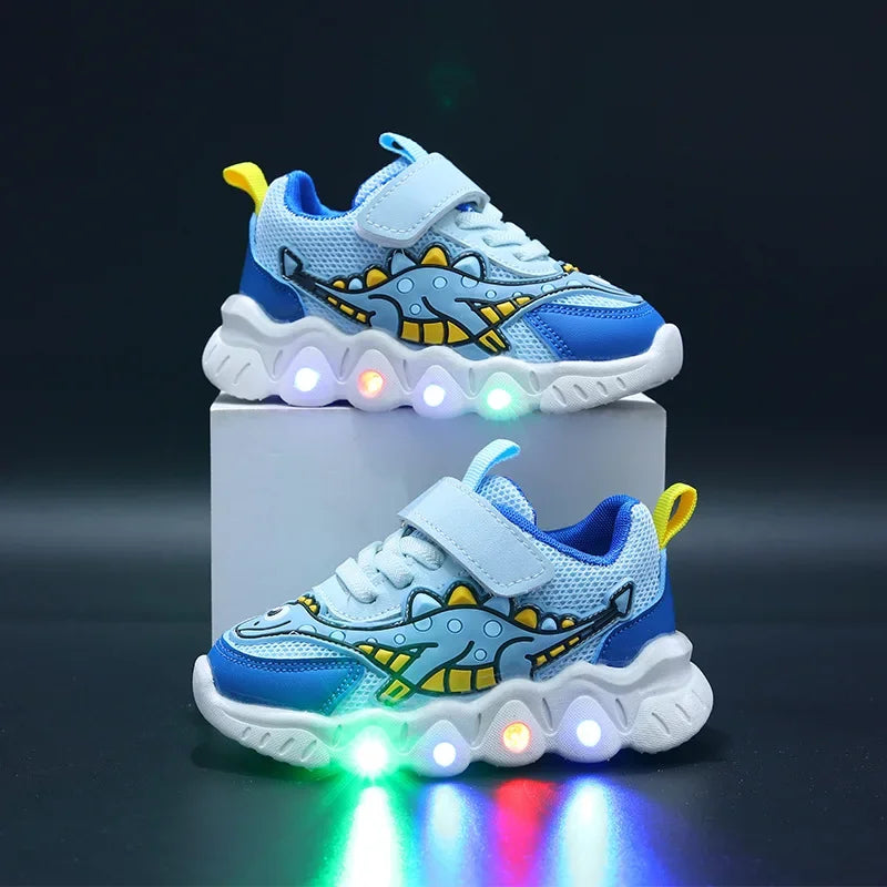 Chaussures Sportives pour Enfants avec LED, Respirantes et à Thème Dinosaure - DinoLumi