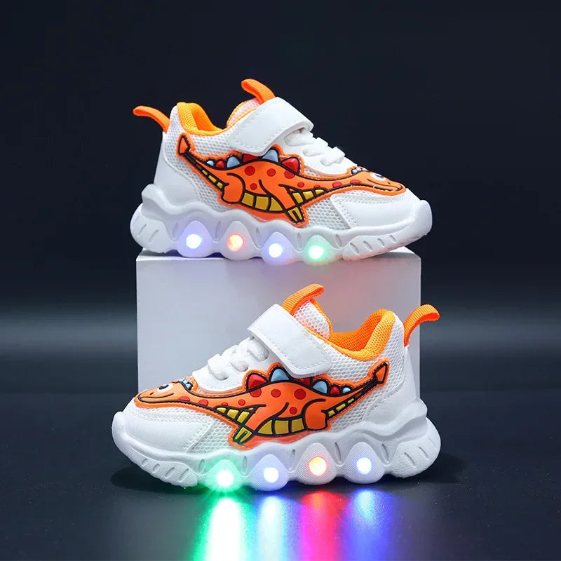 Chaussures Sportives pour Enfants avec LED, Respirantes et à Thème Dinosaure - DinoLumi