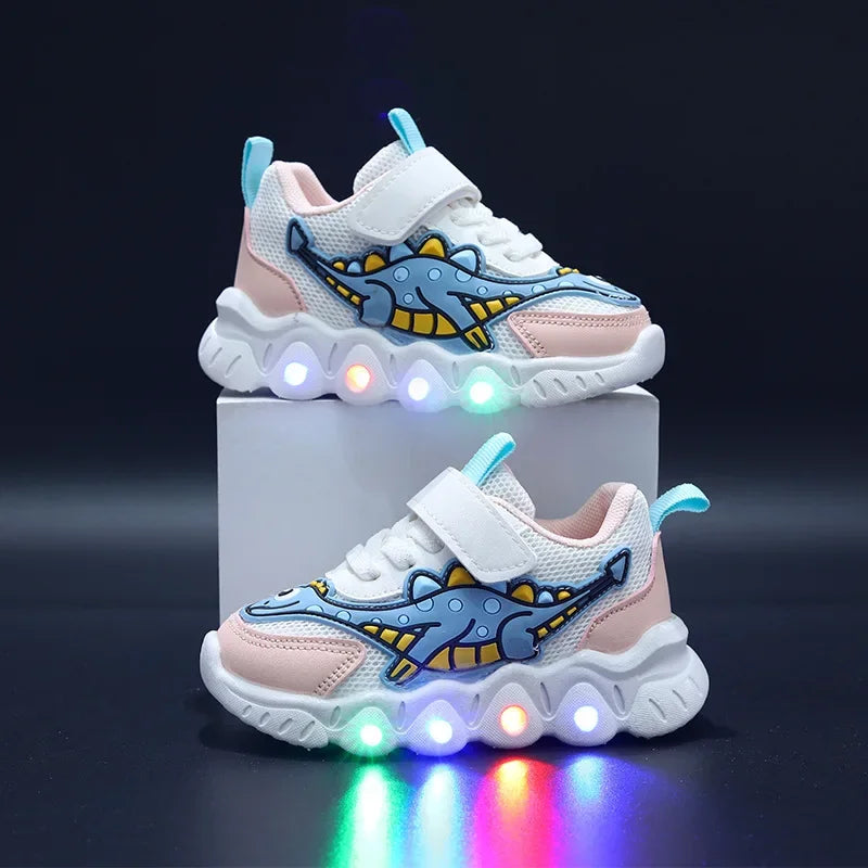 Chaussures Sportives pour Enfants avec LED, Respirantes et à Thème Dinosaure - DinoLumi