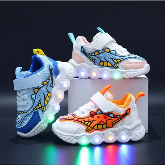 Chaussures Sportives pour Enfants avec LED, Respirantes et à Thème Dinosaure - DinoLumi