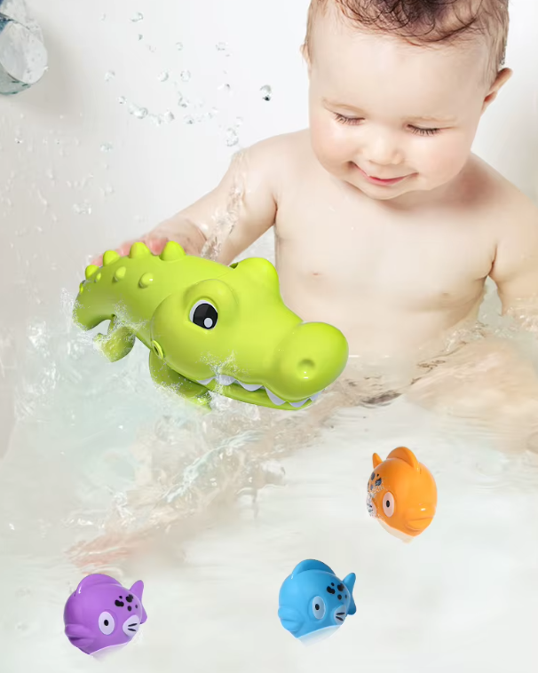 Crocodile 4 Petits Poissons Flottants, Jouet de Bain pour Enfant,3+ Ans - JouetBain
