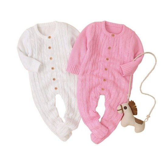 Ensemble Pyjama Bébé 2 pièces, Blanc et Rose, en Tricot - Momotis - DouxTricot