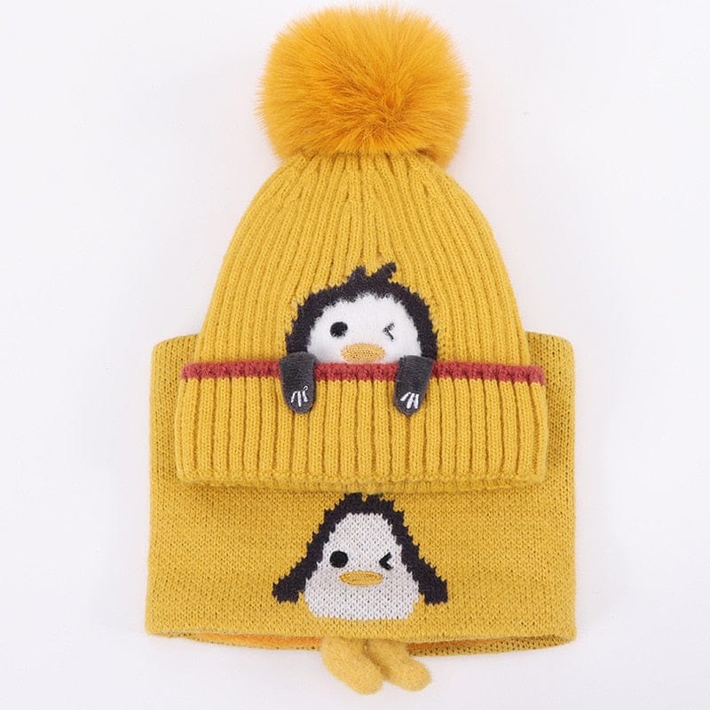 Ensemble bonnet et écharpe bébé, adorable pingouin - PenguinSet