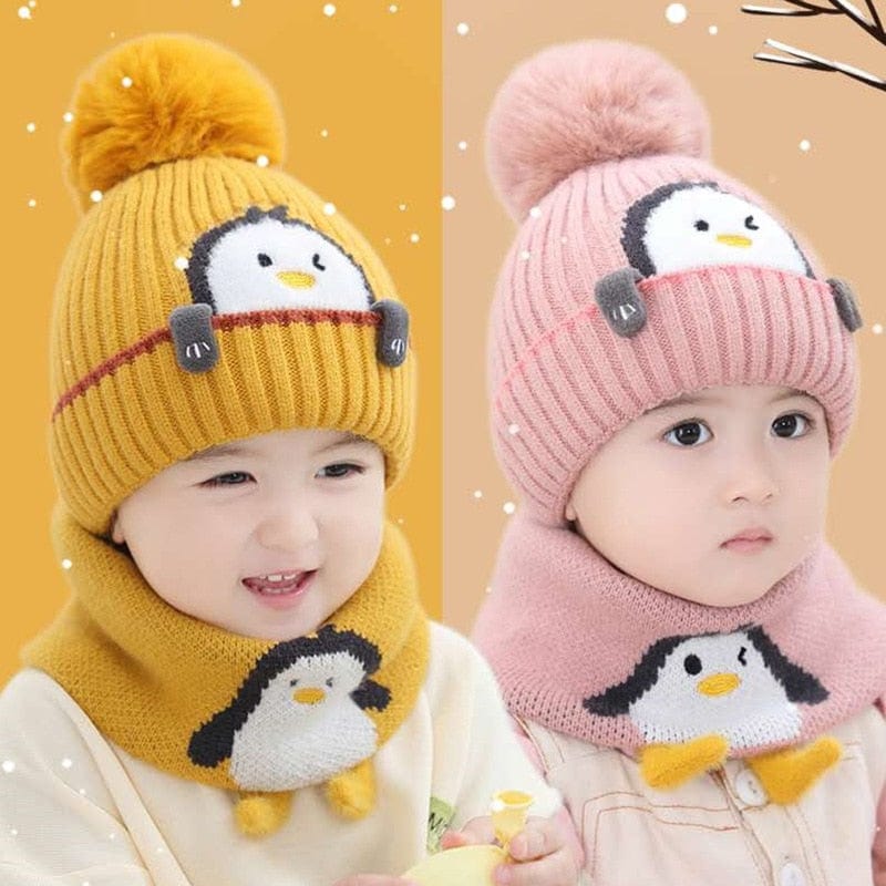 Ensemble bonnet et écharpe bébé, adorable pingouin - PenguinSet
