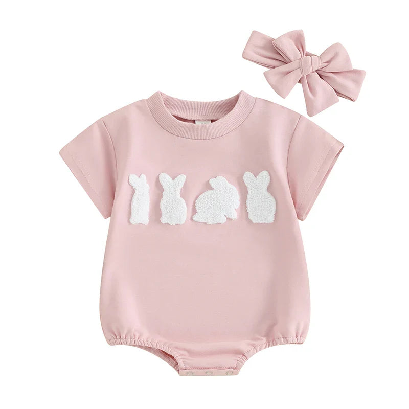 Grenouillère rose  Bébé fille avec Motif Animaux et Bandeau - Animou