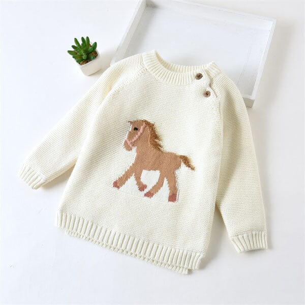 Pull Bébé en Tricot avec Motif Cheval - Cavalière Chic