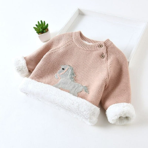 Pull Bébé en Tricot avec Motif Cheval - Cavalière Chic