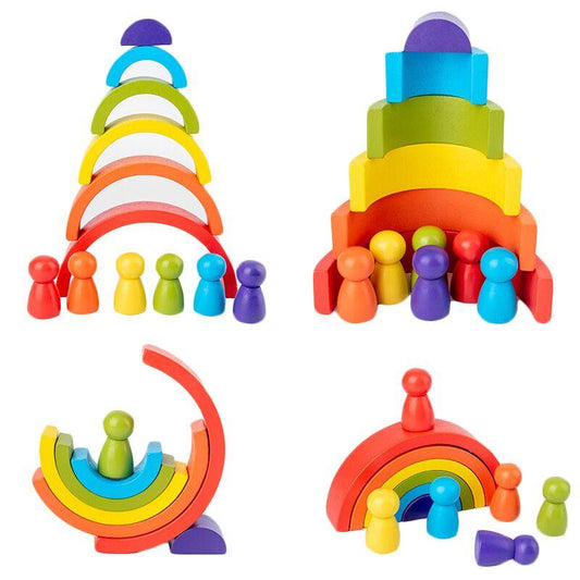 Jouets d'empilage Montessori arc-en-ciel Momotis - CréaBloc