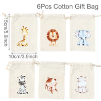 Lot de 6 Sachets en Toile de Coton avec Impressions Animalières - Sacchouffins