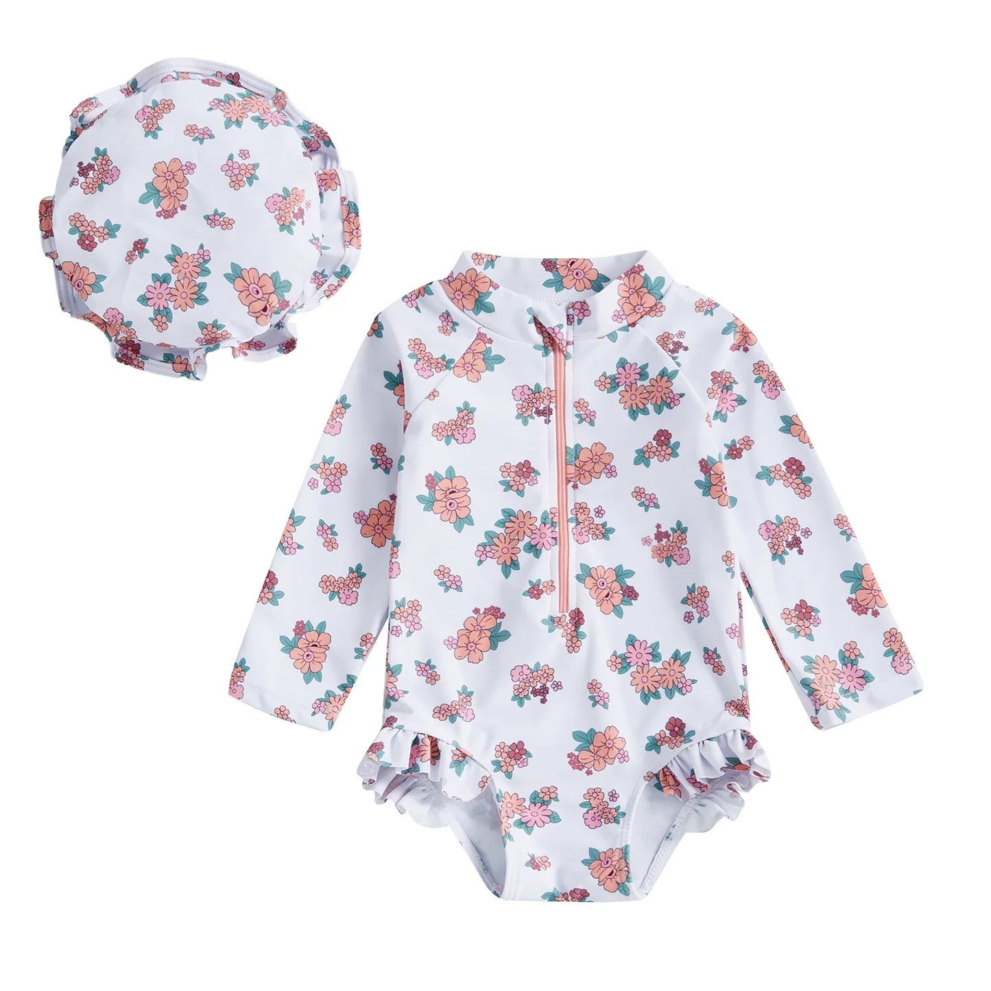 Maillot de Bain Bébé Fille Floral Volants avec Bonnet de Bain - FloralBaby