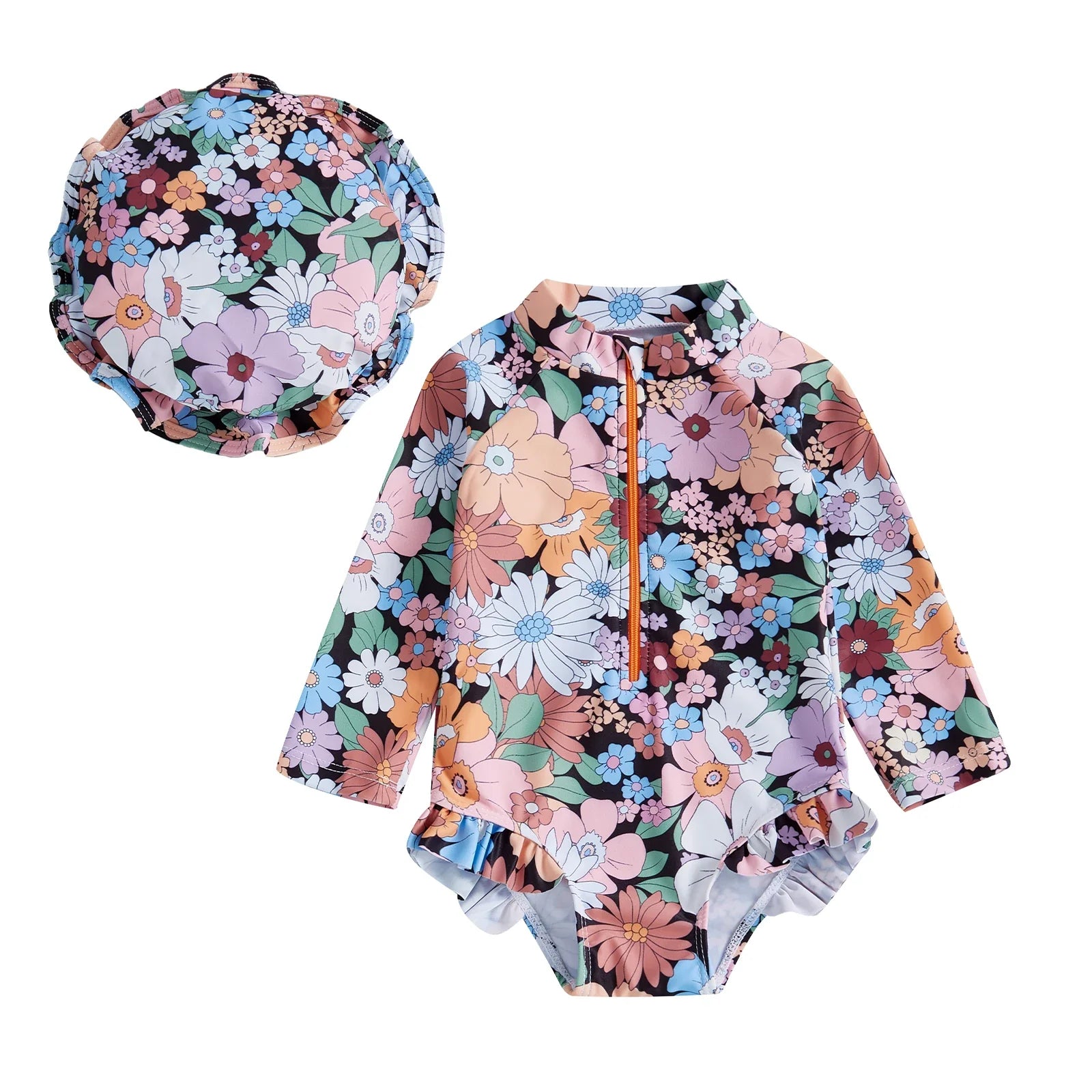 Maillot de Bain Bébé Fille Floral Volants avec Bonnet de Bain - FloralBaby