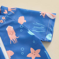 Maillot de Bain Une Pièce Garçon Imprimé Marin à Fermeture Éclair - VibeBébé
