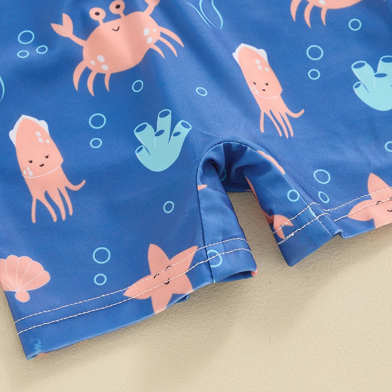 Maillot de Bain Une Pièce Garçon Imprimé Marin à Fermeture Éclair - VibeBébé