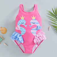 Maillot de bain fille imprimé hippocampe sans manches - hippocampeBébé